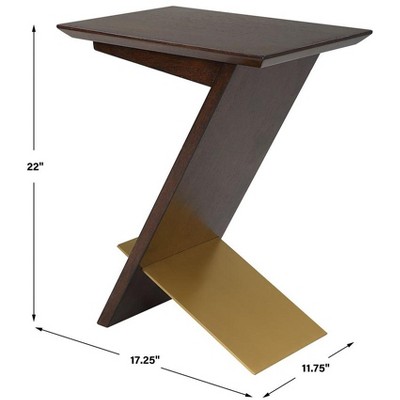 Modern Brown and Brass Wood Metal Accent Table