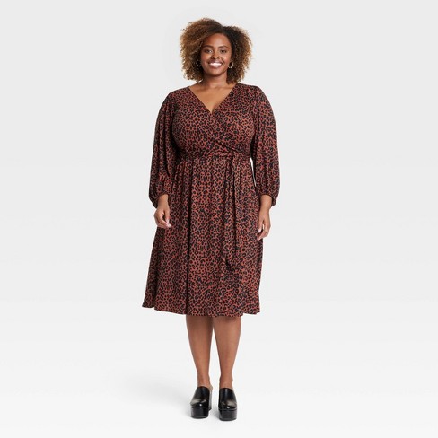 Animal print clearance wrap midi dress