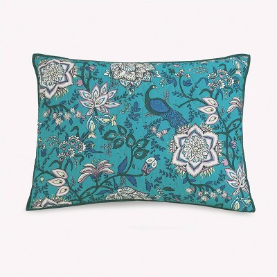 Turquoise Floral and Peacock King Microfiber Quilt Set