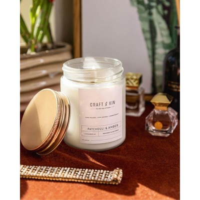 Patchouli & Amber Scented Soy Candle in Frosted Jar