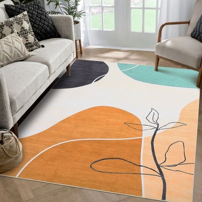 Contemporary Abstract Machine Washable Geometric Aesthetic Area Rugs Non Slip Thin Low Pile Rugs for Living Room Bedroom