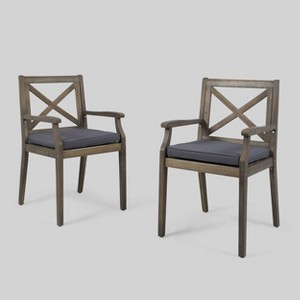 Perla 2pk Acacia Wood Patio Dining Chair - Christopher Knight Home - 1 of 4