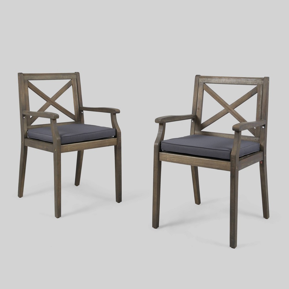 Photos - Garden Furniture Perla 2pk Acacia Wood Patio Dining Chair - Gray/Blue - Christopher Knight