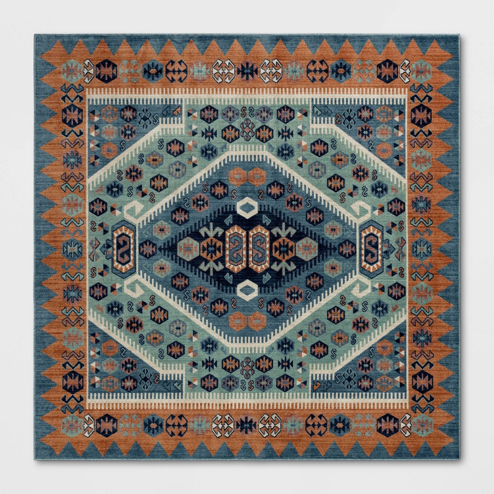 8'x8' Square Buttercup Diamond Vintage Persian Style Woven Rug Blue - Opalhouse™