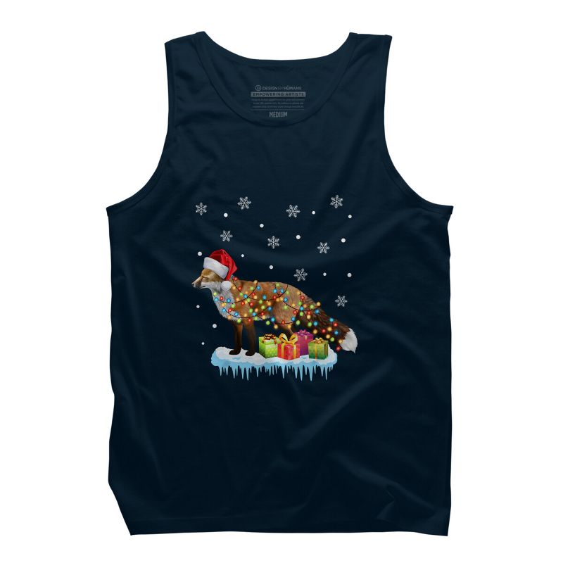 Men's Design By Humans X-Mas Fox Christmas Lights Funny Wild Animal Design Gift T-Shirt By NekoShop Tank Top, 1 of 4