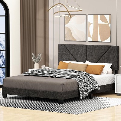 TIRAMISUBEST Queen Bed Frame with Adjustable Headboard, Linen Upholstered Platform Bed Frame with Wood Slats Support, Mattress Foundation,Grey Twill