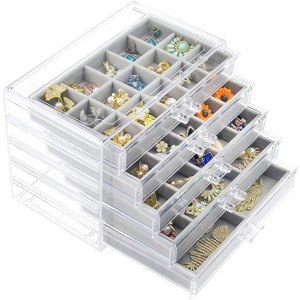 5-Drawer Acrylic Jewelry Organizer in Gray for Earrings and Accessories - 1 of 4
