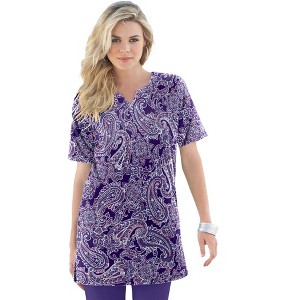 Roaman's Women's Plus Size Print Notch Neck Soft Knit Tunic - 1 of 4