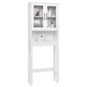 Costway Over the Toilet Storage Cabinet Bathroom Space Saver w/Tempered Glass Door White - 1 of 4
