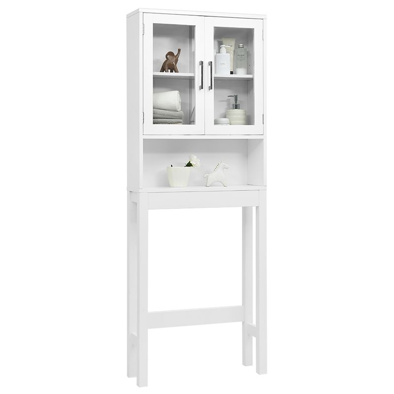 Costway Over the Toilet Storage Cabinet Bathroom Space Saver w/Tempered Glass Door White, 1 of 11