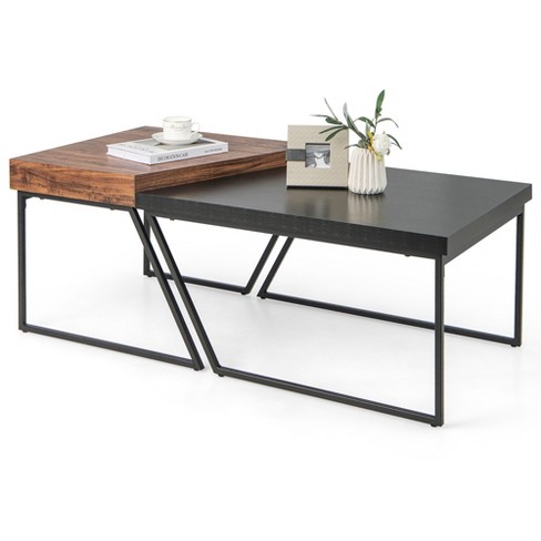 Costway Coffee Table Retro Mid-century Coffee Table W/storage Open Shelf  Living Room : Target