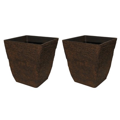 Set of 2 Resin Indoor/Outdoor Squared Planters Brown - Alpine