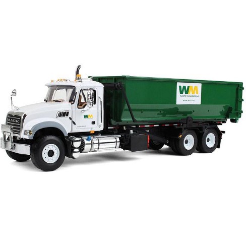 1/34 Mack Granite Waste Management Truck With Green Roll Off Container by  First Gear 10-4050