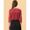 Allegra K Women's Elegant 3/4 Sleeve Sheer Floral Lace Cropped Bolero Shrugs - 4 of 4