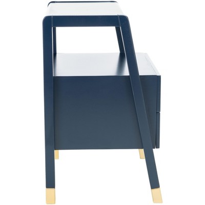 Navy and Gold Rectangular Wood Storage Accent Table with Drawers