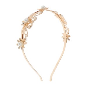 Unique Bargains Women's Cute Flower Pearl Headbands Gold Tone 1 Pc - 1 of 4