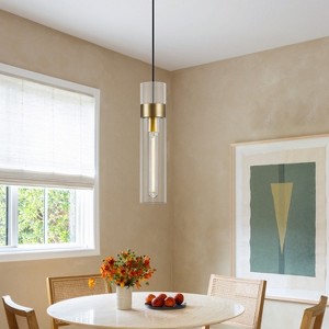 CityFurn 1-Light Gold Pendant Light with Clear Glass Shade - 1 of 4