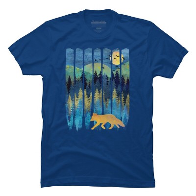 Men's Design By Humans Fox Forest Night By Maryedenoa T-Shirt