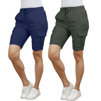 Galaxy By Harvic Women's Loose Fit Super Flex Stretch Cargo Jogger Shorts-2 Pack