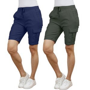 Galaxy By Harvic Women's Loose Fit Super Flex Stretch Cargo Jogger Shorts-2 Pack - 1 of 3