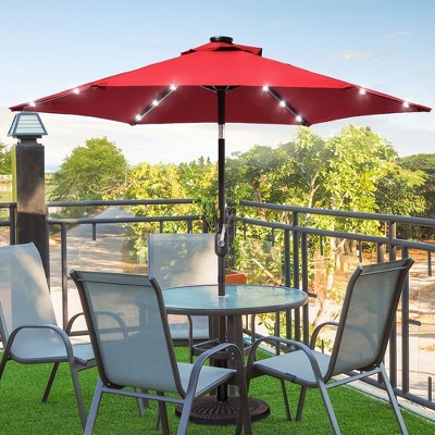 Sonkuki 7.5 ft Outdoor LED Solar Lighted Patio Market Umbrella w/ Push Button Tilt