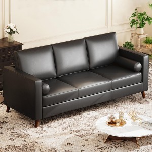 86" Leather Sofa for Living Room, Mid-Century 3-Seat Faux Leather Sofa with Deep Seats & Removable Cover for Apartment & Office - 1 of 4