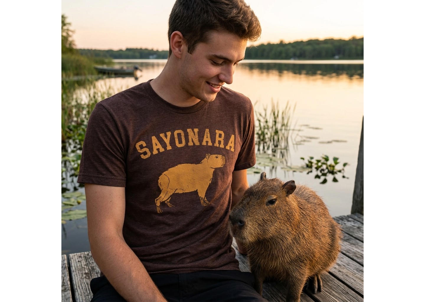 Мужская футболка Crazy Dog T-Shirts, Inc. Funny T Shirts Sayonara Capybara Sarcastic Tee For Men - Crazy Dog T Shirt for Animal Lovers Brown, цвет: Коричневый — фото 4
