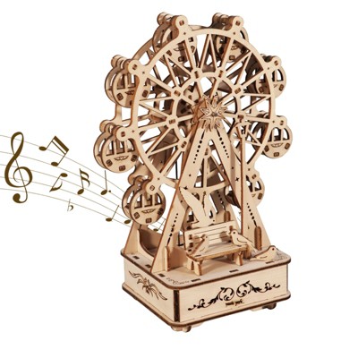SEVOBAL Building Sets, 3D Ferris Wheel Wooden Puzzle Music Box DIY Craft Model for Display, Multicolor, 11.42"*5.91"*1.18"