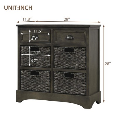 Storage Cabinet, Utility Storage Cabinet with 2 Drawers & 4 Rattan Baskets