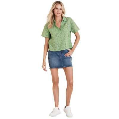 VENUS Womens Eyelet Button-Up Blouse