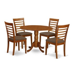 Coastal Kitchen Table Set - 42" Round Table with Drop Leaves & 4 Ladder Back Chairs - 1 of 4