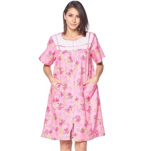 Casual Nights Women's Zipper Front House Dress Short Sleeves Seersucker Woven Housecoat Duster Lounger - 1 of 4