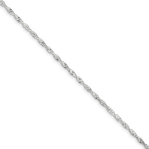 Black Bow Jewelry Sterling Silver 2mm Twisted Singapore Chain Anklet, 9-10 Inch - 1 of 3