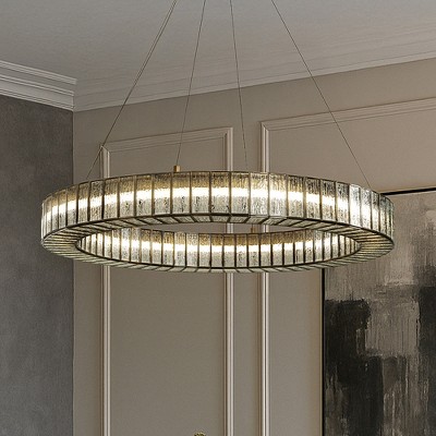 ALOADECOR 34'' Modern Halo Round Textured Glass Integrated Led Chandelier Brass Empire Led Ceiling Light For Dining Room Living Room