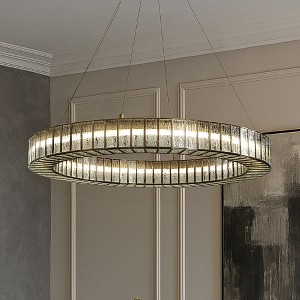 ALOADECOR 34'' Modern Halo Round Textured Glass Integrated Led Chandelier Brass Empire Led Ceiling Light For Dining Room Living Room - 1 of 4