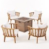 Christopher Knight Home 5 Piece Outdoor Patio Fire Pit Conversation Set with 32" Gas Fire Pit Table and Acacia Wood Club Chairs - 2 of 4