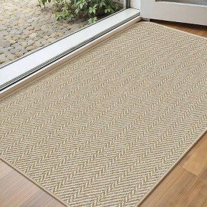Ultra Door Indoor Entrance 17 inchx 29 inch Low - Profile Doormat Non Slip Rubber Backing Herringbone Design Beige Dirt - 1 of 4