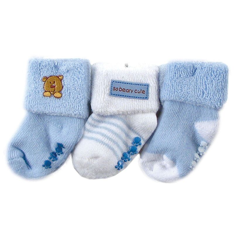Luvable Friends Baby Boy Socks Set, Blue Bear, 0-6 Months, 1 of 3