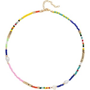 Colorful Beaded Necklace - Freshwater Pearl & Evil Eye Pendant, Stainless Steel 18K Gold Plated Y2K Trendy Jewelry for Women & Teen Girls - 1 of 4