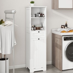 Okak Storage Cabinet with One-Drawer and Spen Shelf, Tilt-Out Laundry Sorter Cabinet for Bathroom, Living Room, White - 1 of 4