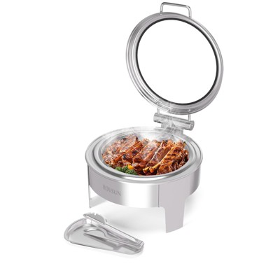 ROVSUN 6QT Roll Top Chafing Dishes for Buffet，Round Stainless Steel Chafers with Glass Lid & Serving Tong for Party
