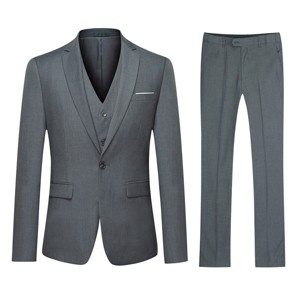 Cloudstyle Mens 3-Piece Suit Notched Lapel One Button Slim Fit Formal Jacket Vest Pants Set - 1 of 4