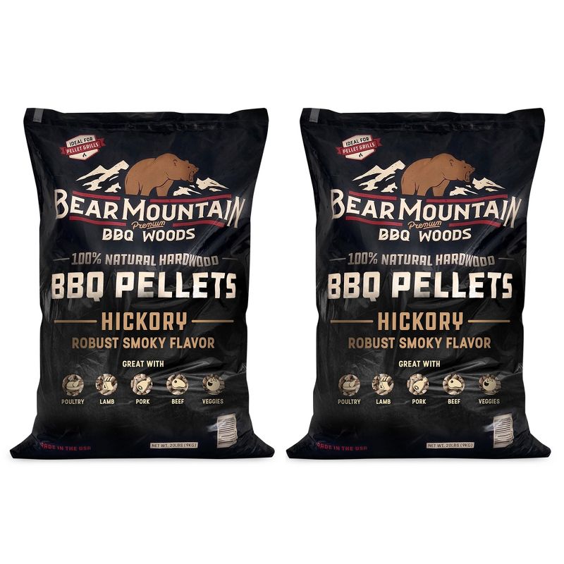 Bear Mountain FB14 Premium All Natural Low Moisture Hardwood Smoky Hickory BBQ Smoker Pellets for Outdoor Grilling, 40 Pound Bag (2 Pack), 1 of 8