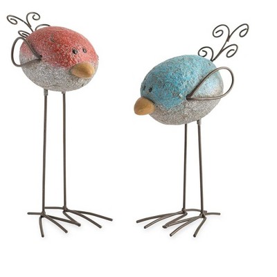 Wind & Weather Colorful Resin Rock Birds with Wire Wings, Tails, Legs and Feet, Set of 2