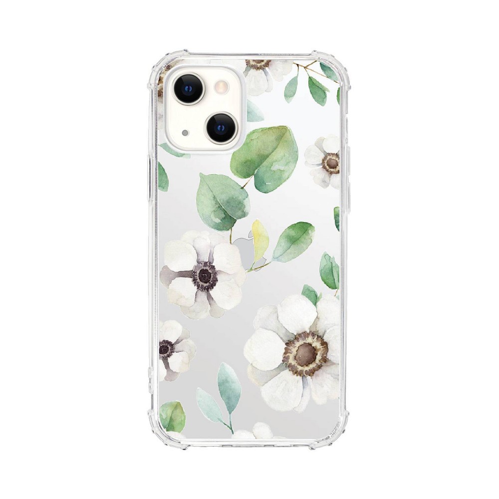 OTM Essentials iPhone 15/iPhone 14/iPhone 13 Clear Tough Edge Floral Case - Anemone Flowers White: Plastic Multicolored Cover by Centon