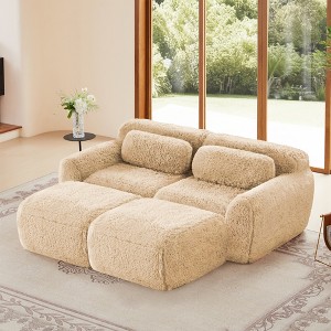 80'' Convertible Sectional Sofas with Chaise, Ottoman, 32D High-Density Sponge, and Anti-Slip Bottom Design - 1 of 4