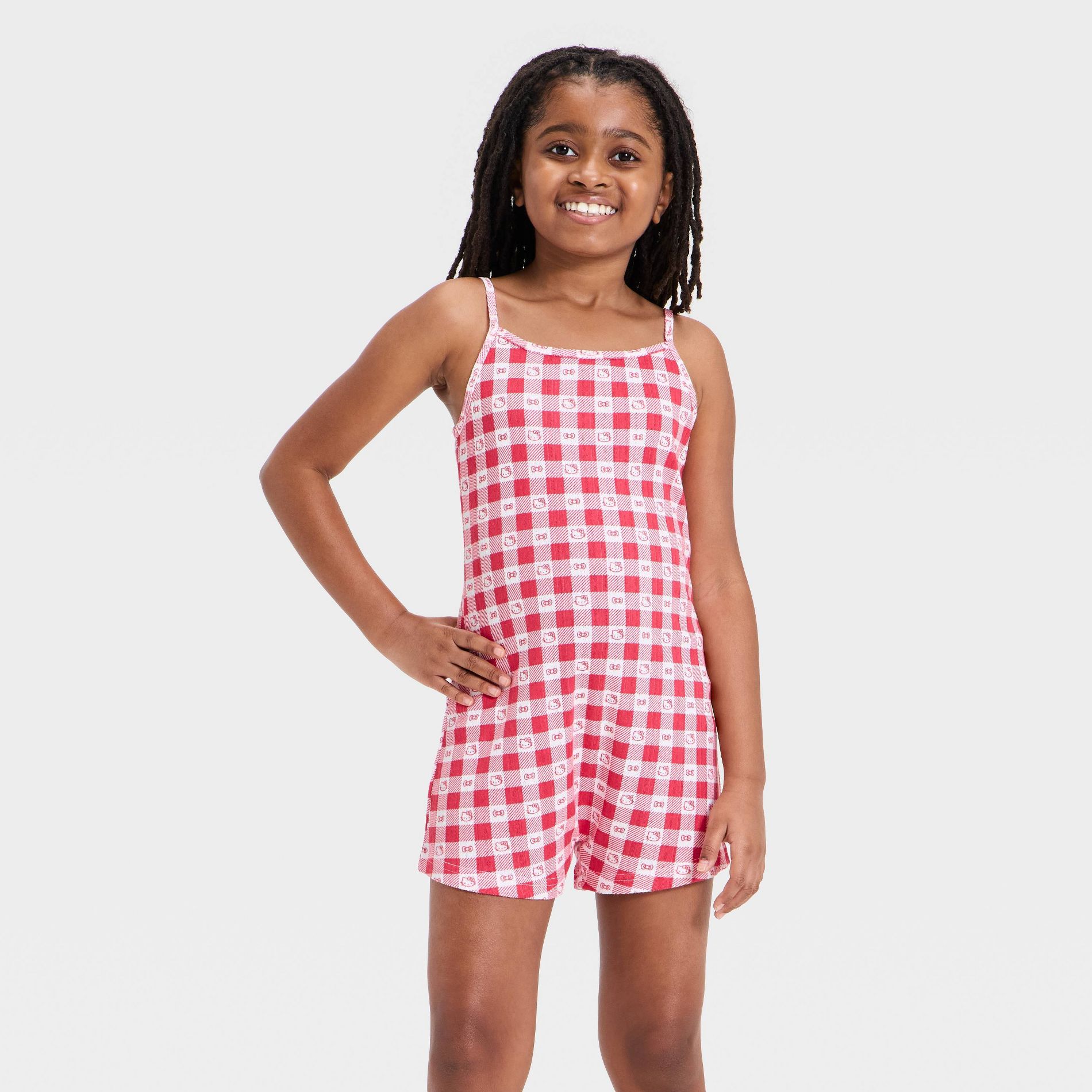 Girls' Hello Kitty Gingham Sleep Romper - Red M