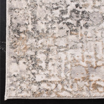 Beige and Gray Abstract Square Synthetic Area Rug, 9'x9'