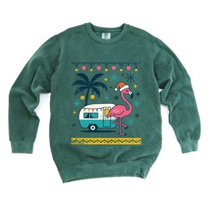 Simply Sage Market Ugly Sweater Flamingo Garment Dyed Sweatshirt - 1 of 4