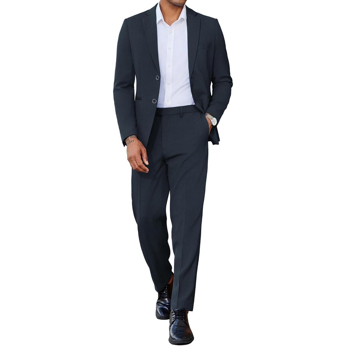 Мужской комплект COOFANDY 2 Piece Suits Slim Fit Two Button Blazer Pants Set for Casual Business Wedding Navy Blue, цвет: Тёмно-синий — фото 1